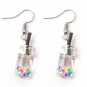 New Handmade Summer Fruity Rainbow Candy Glass S925 Sterling Silver Earrings